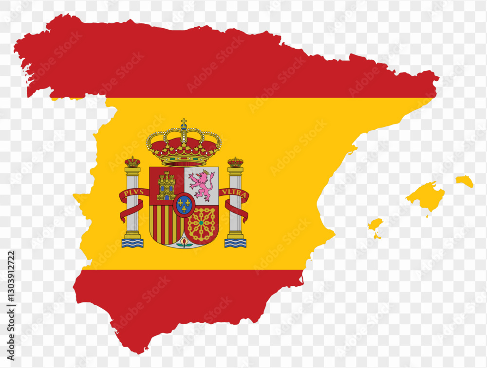 Spain map with Spain flag inside, officially isolated on transparent ...