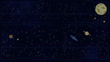 Deep Space Exploration Futuristic Starfield with Planets and UFO