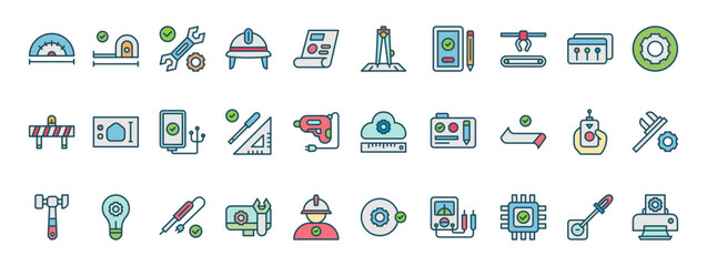Poster - Diverse Engineering Icons Representing Design, Construction, Innovation, and Technology in a Digital Format