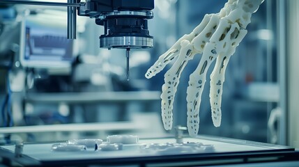 Poster - Robotic hand being tested in a controlled environment to evaluate its functionality and interaction capabilities