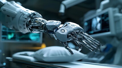 Poster - Advanced robotic hand with articulated fingers designed for precision tasks and human interaction in modern technology