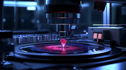 Poster - Stream of red liquid being poured gracefully into a shiny metal plate, creating a stunning visual contrast and dynamic composition