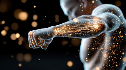 Fototapete - digital representation of human body with glowing neural connections and futuristic elements, showcasing advanced technology and innovation