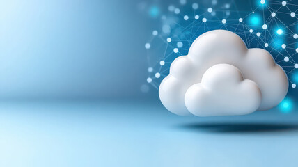 Leinwandbilder - futuristic cloud computing network with AI driven data connections, featuring digital cloud and interconnected nodes on blue background