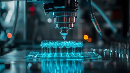Poster - Precision engineering: a machine skillfully working on a piece of glass to create intricate designs and shapes