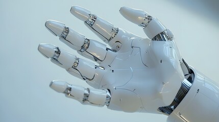 Poster - Futuristic robot hand displaying advanced technology and engineering design with intricate details and mechanical elements