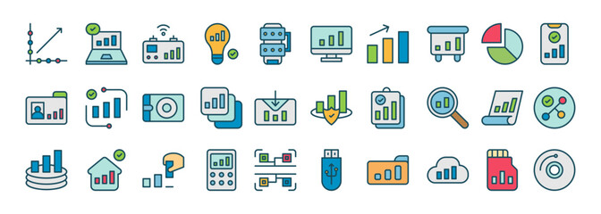 Poster - Colorful Data Analysis Icons Displaying Charts and Graphs Representing Financial Growth and Business Insights for Market Evaluation