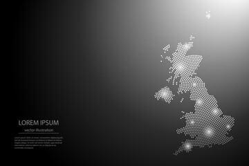 Wall Mural - Abstract image United Kingdom map from point Gray and glowing stars on a dark background. Vector illustration eps 10.