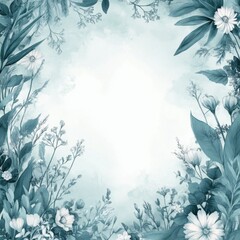 Poster - Soft watercolor floral wreath design featuring delicate leaves and blossoms on a serene background