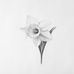 Poster - Delicate pencil drawing of a single daffodil blooming with intricate detail and natural beauty