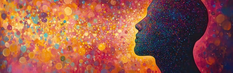 Poster - Mystical profile of a man filled with vibrant colors and abstract shapes creating a dreamlike atmosphere