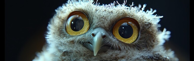 Poster - Close-up view of an owl's face revealing intricate details and vibrant eyes in a natural setting
