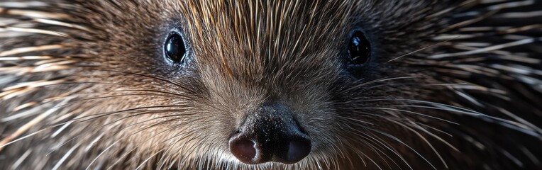 Poster - Close-up view of porcupine face highlighting intricate quills and expressive features in natural habitat