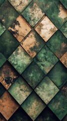 Aufkleber - Pattern of diamond shapes in earthy forest tones creating a textured visual of nature's palette