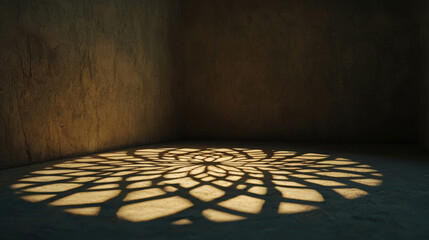 Poster - Artistic Light Patterns Creating a Detailed Scene in a Serene Corner of an Indoor Space