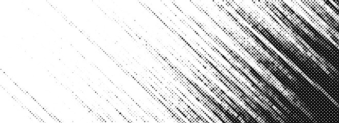 Poster - Grunge halftone scratch line background. Fading grit noise texture. Dotted pop art sand wallpaper. Retro diagonal pixelated stripe backdrop. Vector halfton template. Anime or manga style comic overlay