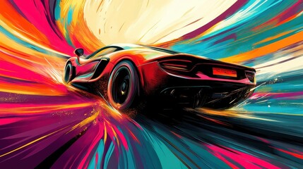 Wall Mural - a colorful image depicting a fast moving sports car