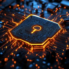Poster - Digital data protection, IT security concept, secure data transfer, encryption algorithms, glowing firewalls, hightech cyber defense