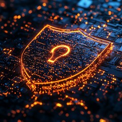 Poster - Digital data protection, IT security concept, secure data transfer, encryption algorithms, glowing firewalls, hightech cyber defense