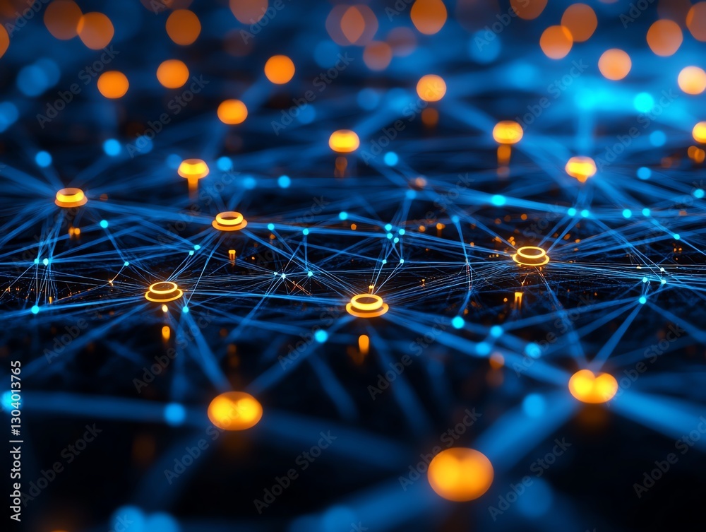 Targeted Networking Graphics Automated cybersecurity threat detection, glowing network nodes and ...