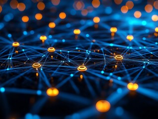 Poster - Automated cybersecurity threat detection, glowing network nodes and data connections, hightech digital defense, interconnected system visualization