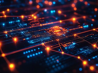Poster - Automated cybersecurity threat detection, glowing network nodes and data connections, hightech digital defense, interconnected system visualization