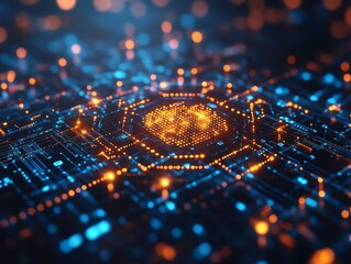 Fototapete - Automated cybersecurity threat detection, glowing network nodes and data connections, hightech digital defense, interconnected system visualization