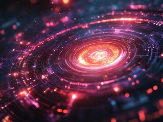 Fototapete - Digital network nodes and connections, automated threat detection, cybersecurity visualization, glowing data flow, modern hightech security design