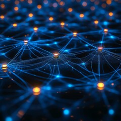 Fototapete - Interconnected network nodes representing automated threat detection in cybersecurity, data flow, glowing connections, modern abstract tech design