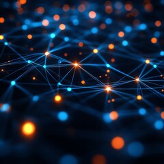 Fototapete - Interconnected network nodes representing automated threat detection in cybersecurity, data flow, glowing connections, modern abstract tech design