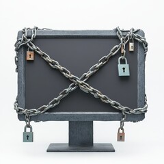 Aufkleber - Secured Computer: Padlocks and Chains around a Dark Screen Symbolizing Cyber Security and Data Protection Online 