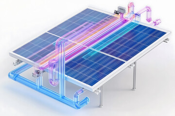 Poster - Innovative solar energy system technology lab digital rendering clean energy aerial view renewable concepts