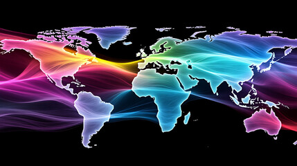 Poster - Global connectivity visualization digital world map interactive graphic abstract environment vibrant colors modern concept