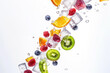 © Link Parker - Ice fruits flying, white background