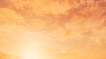 Wall Mural - orange sunset sky, beautiful nature in early morning with orange, yellow sunlight clouds fluffy, gol