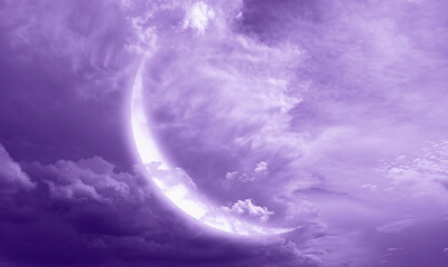 Aufkleber - Night sky with crescent bright purple moon in the clouds
