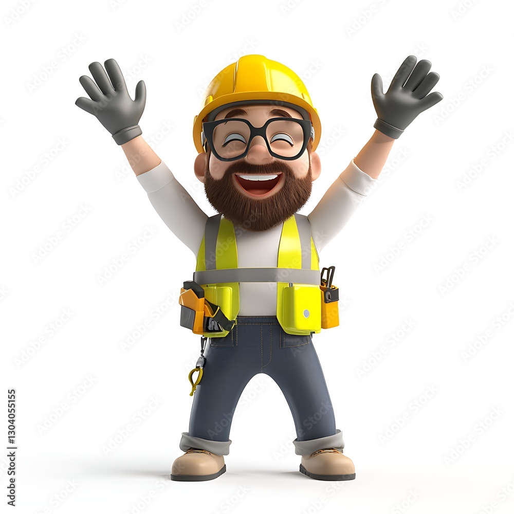 Construction Worker's Joy: An animated construction worker radiates ...