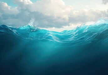Poster - A Serene View of Calm Ocean Waves Under a Clear Sky with Gentle Cloud Cover and Sunlight Reflections, Perfect for Nature and Relaxation Themes