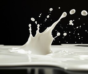 Poster - Abstract Splash of White Liquid Against a Dark Background Highlighting Texture and Motion in a Captivating and Dynamic Composition