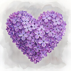 Poster - Watercolor heart shaped flowers lilac Isolated on White Background for Landscape and Architecture Drawing  . Generative AI