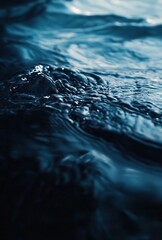 Poster - Beautiful Close-up of Water Surface with Gentle Ripples and Sparkling Reflections in Deep Blue Hues for Relaxation and Nature Inspired Projects