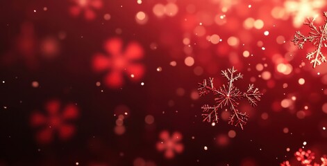 Poster - Beautiful shimmering snowflakes on a vibrant red background creating a festive atmosphere for winter celebrations and holiday decorations in artistic design