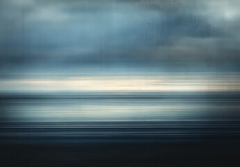 Poster - Calming Ocean Horizon Under Moody Cloudy Sky with Soft Light Reflections and Tranquil Waters in a Serene Landscape Scene