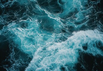 Poster - Captivating Ocean Waves with Turquoise Tones and Foam Cresting in a Serene Water Surface Setting for Nautical or Nature Themes
