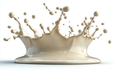 Poster - Creamy Liquid Splash in High Resolution with Droplets and Smooth Texture on a White Background Ideal for Culinary and Beverage Concepts