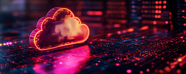 Poster - Cloud data server, glowing network