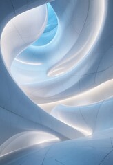 Poster - Future Interior Design Vision. Smooth Curves, Ambient Light. Architectural Marvel. Serene Space. Innovation And Tranquility Intertwined. Reflections Enhance Depth. Stunning Visuals. Exploration