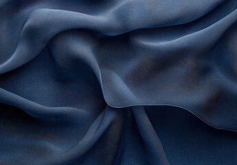 Poster - Delicate Draped Blue Fabric Texture with Soft Pleats and Creases for Background or Clothing Design