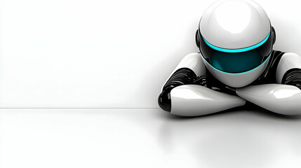 Poster - Robot leaning, white background, future tech