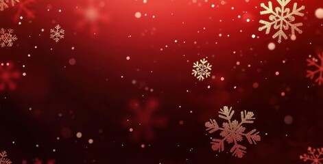 Poster - Festive Red Background with Falling Snowflakes and Soft Glowing Lights for Christmas and Holiday Celebrations